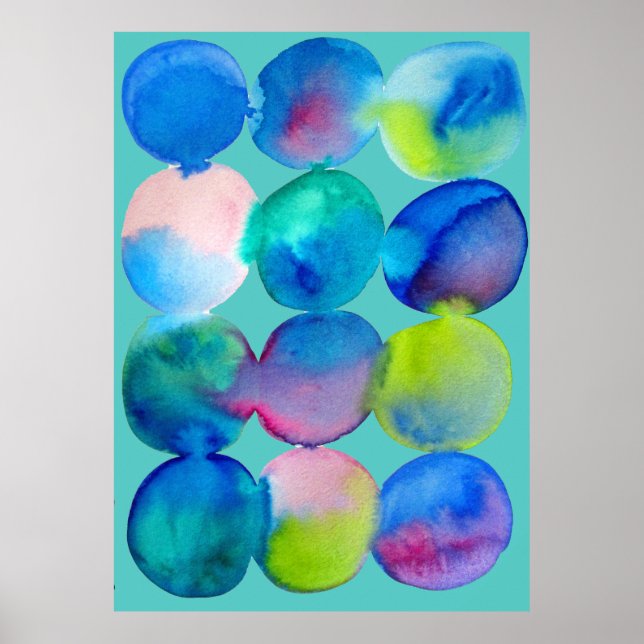 Watercolor circle pattern abstract art cool color poster (Front)