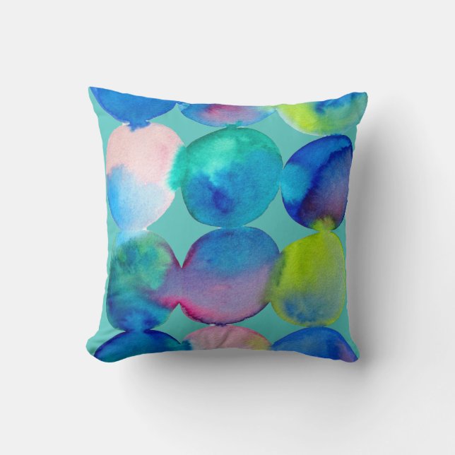 Watercolor circle pattern abstract art cool colour throw pillow (Front)