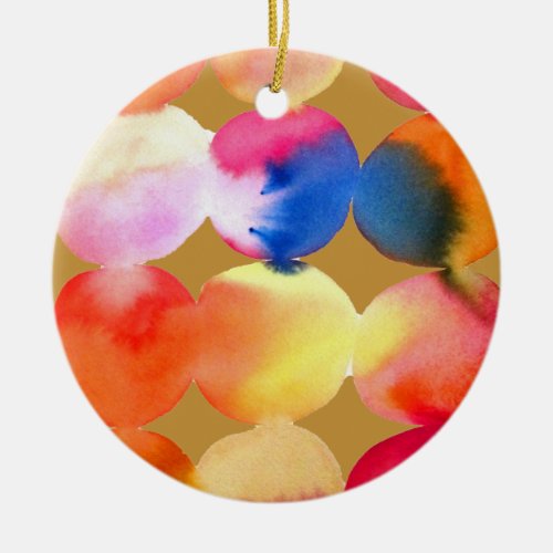 Watercolor circle pattern abstract art warm color ceramic ornament
