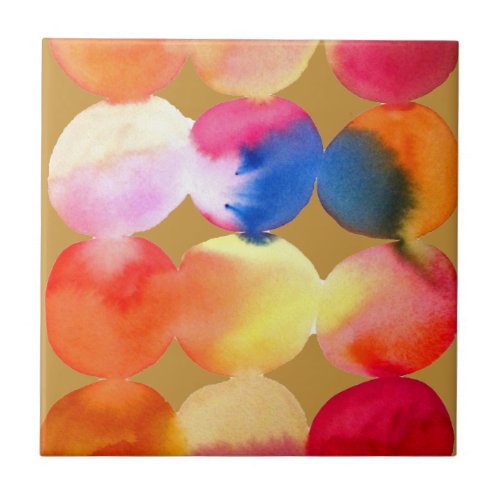 Watercolor circle pattern abstract art warm color ceramic tile