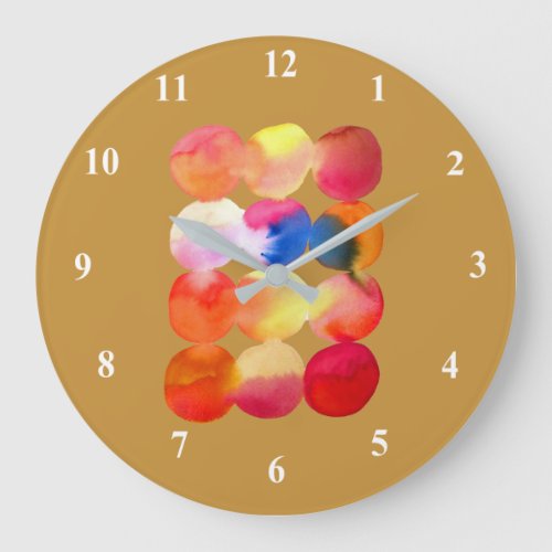 Watercolor circle pattern abstract art warm color large clock