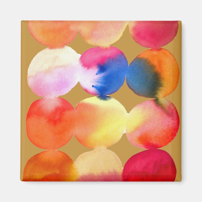 Watercolor circle pattern abstract art warm colour magnet (Front)