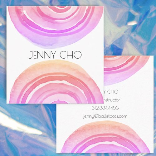 Watercolor Circle Rings Abstract Minimalist Pink Square Business Card