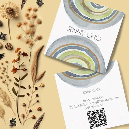 Watercolor Circles Abstract Minimalist Neutral QR  Square Business Card