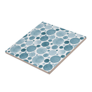 Watercolor Circles - Blue Ceramic Tile
