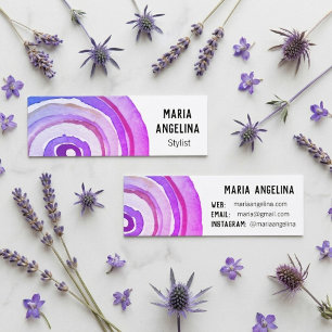 Watercolor Circles Colorful Rings Abstract Purple Mini Business Card