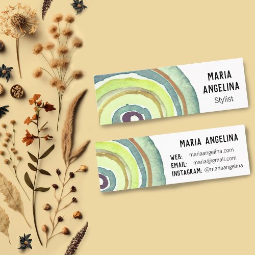 Watercolor Circles Neutral Rings Abstract Green Mini Business Card