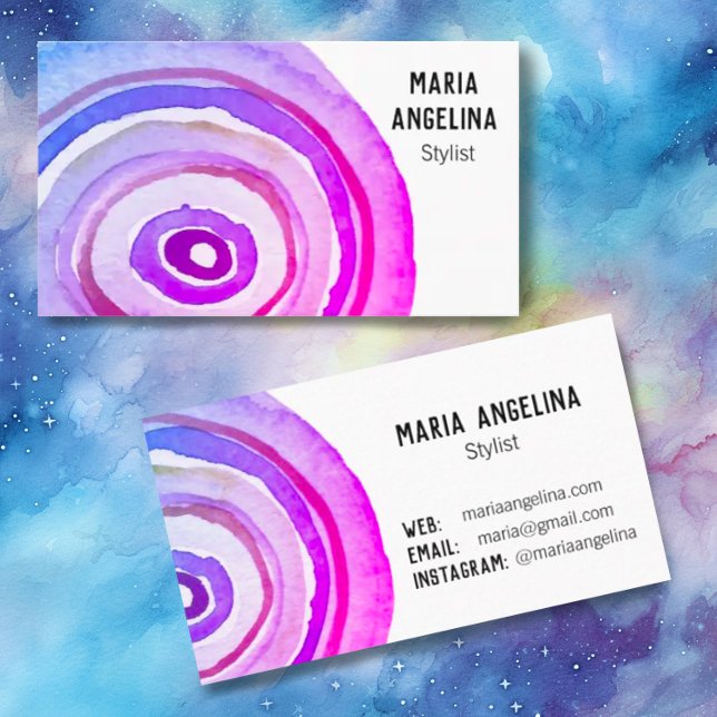 Watercolor Circles Neutral Rings Abstract Purple Business Card