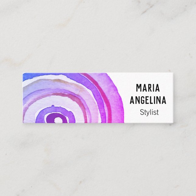 Watercolor Circles Neutral Rings Abstract Purple Mini Business Card (Front)