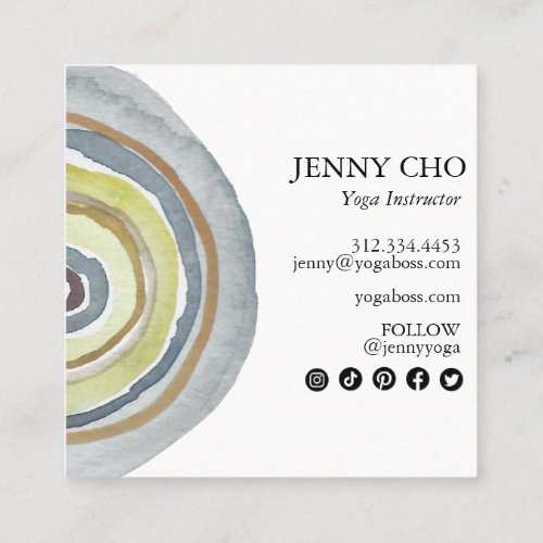 Watercolor Circles Ring Abstract Minimalist Earthy Square Business Card