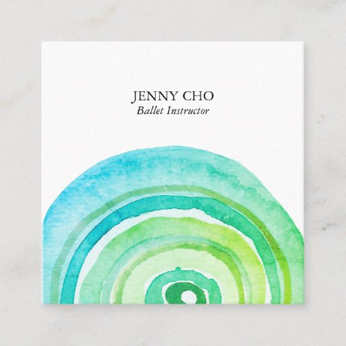 Watercolor Circles Ring Abstract Minimalist Green Square Business Card