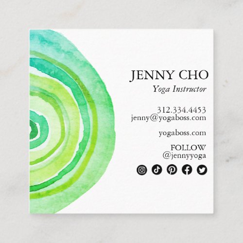 Watercolor Circles Ring Abstract Minimalist Green Square Business Card