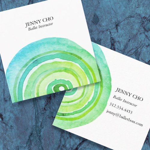 Watercolor Circles Ring Abstract Minimalist Green Square Business Card