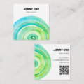 Watercolor Circles Ring Minimalist Green QR CODE Square Business Card ...