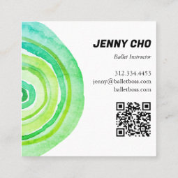 Watercolor Circles Ring Minimalist Green QR CODE Square Business Card ...