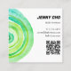 Watercolor Circles Ring Minimalist Green QR CODE Square Business Card ...