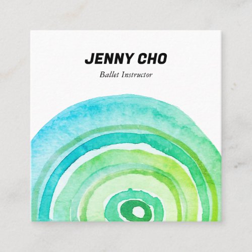 Watercolor Circles Ring Minimalist Green QR CODE  Square Business Card