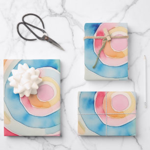 Watercolor Circles Rings Abstract Colorful Gift Wrapping Paper Sheets