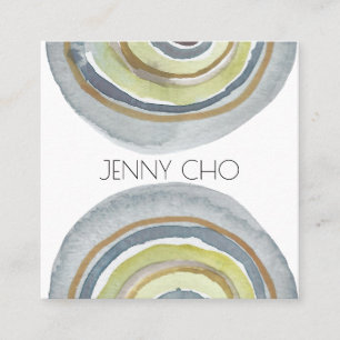 Watercolor Circles Rings Abstract Minimalist Grays Square Business Card