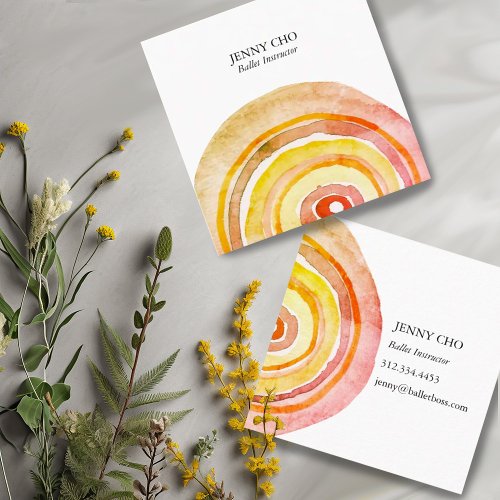 Watercolor Circles Rings Abstract Minimalist Warm Square Business Card