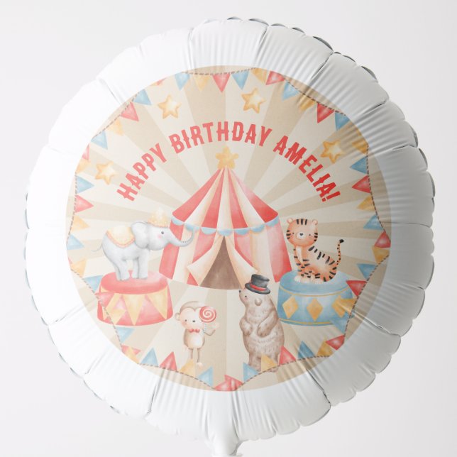 Watercolor Circus Animals Birthday Balloon (Front)
