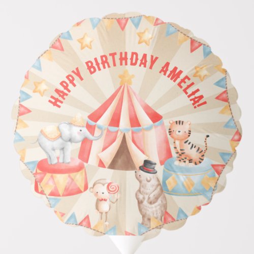 Watercolor Circus Animals Birthday Balloon