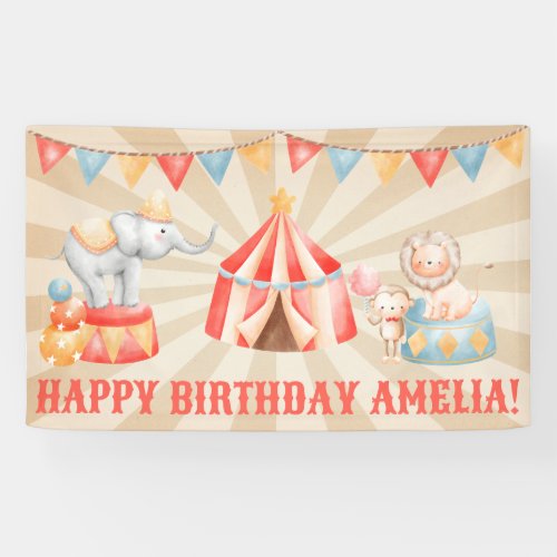 Watercolor Circus Animals Birthday Banner