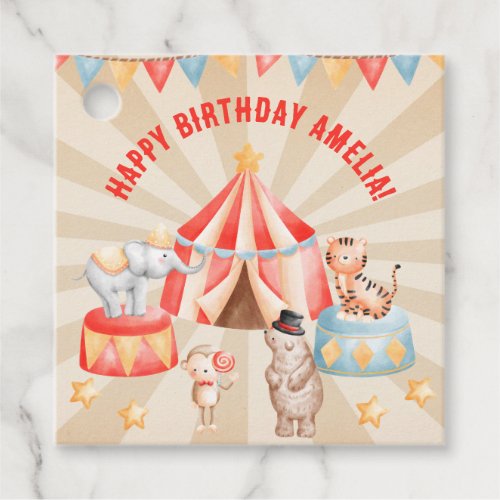 Watercolor Circus Animals Birthday Favor Tags