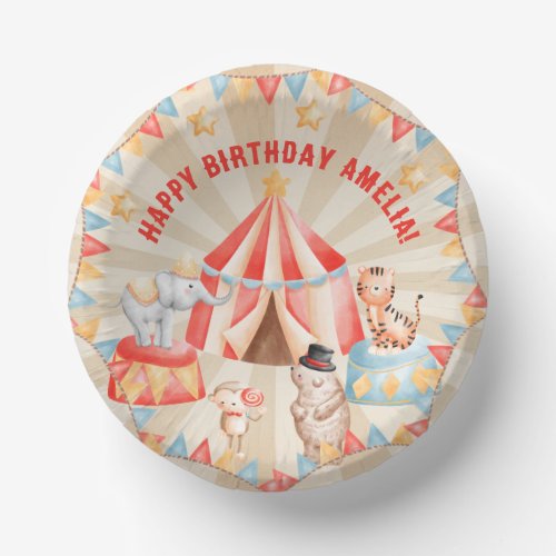 Watercolor Circus Animals Birthday Paper Bowls