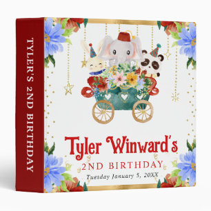 Watercolor Circus Animals Birthday Photo Album 3 Ring Binder