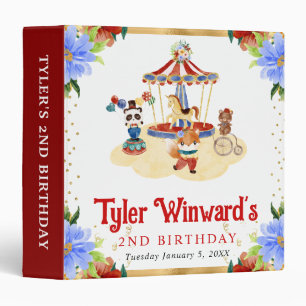 Watercolor Circus Animals Birthday Photo Album 3 Ring Binder