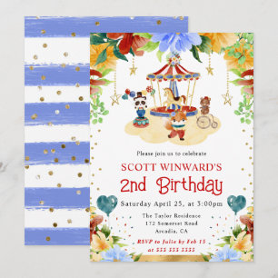 Watercolor Circus Animals Kids Birthday Invitation
