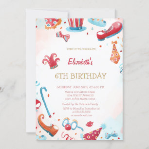Watercolor Circus Carnival Hearts Birthday Invitation