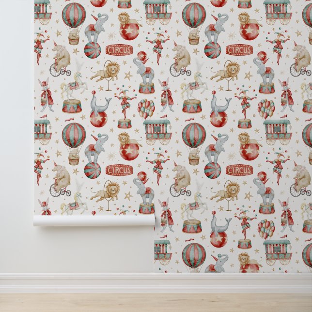 Watercolor Circus Performers and Animals Wallpaper Wallpaper (Application)