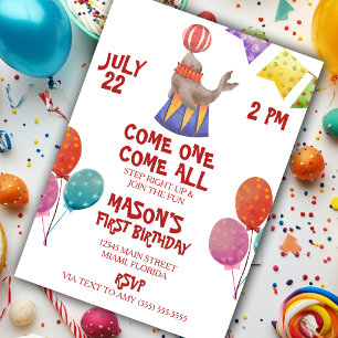 Watercolor Circus Show Birthday Party Invitation