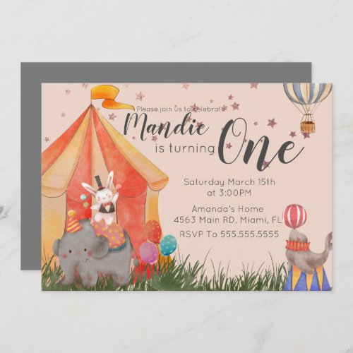 Watercolor Circus Vintage County Fair Carnival  Invitation