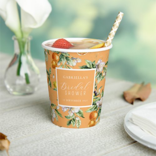 Watercolor Citrus Blossom Botanical Bridal Shower Paper Cups