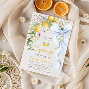 Watercolor Citrus Blue Bow Summer Bridal Shower Invitation