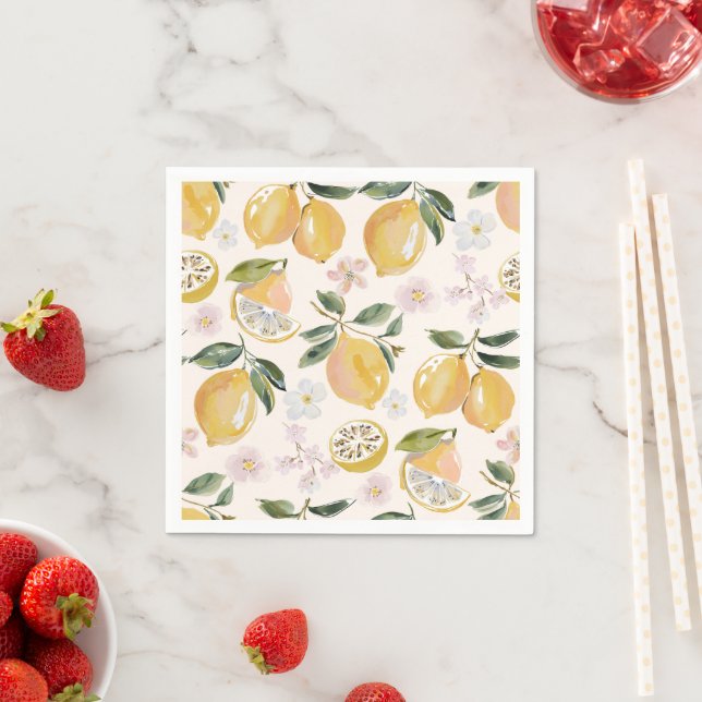 Watercolor Citrus & Blueberry Pattern Napkins (Insitu)