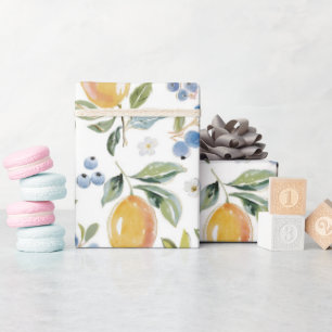 Watercolor Citrus & Blueberry Pattern Wrapping Paper