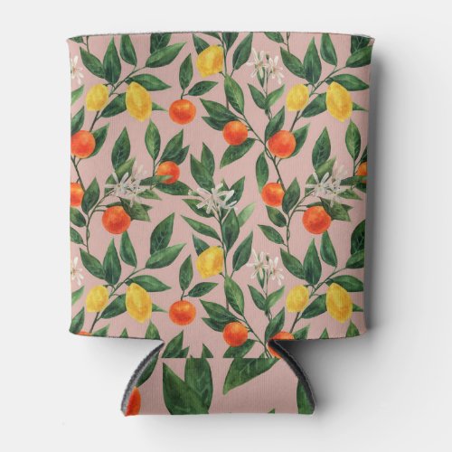Watercolor Citrus Branches Ornament Pattern Can Cooler