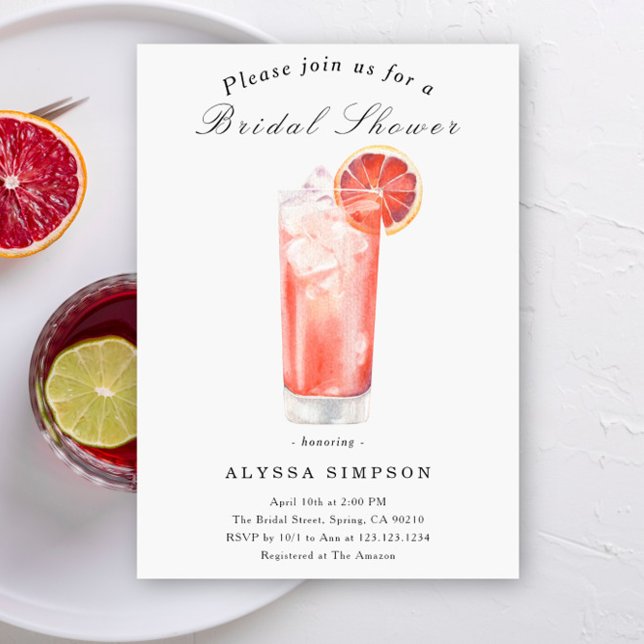 Watercolor Citrus Cocktail Bridal Shower Invitation (Creator Uploaded)