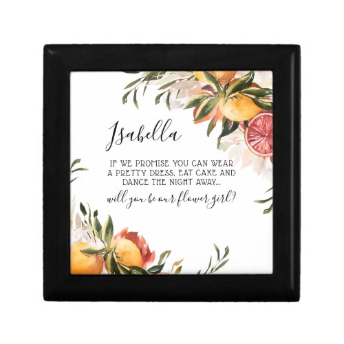 Watercolor Citrus Floral  Be My Flower Girl Gift Box