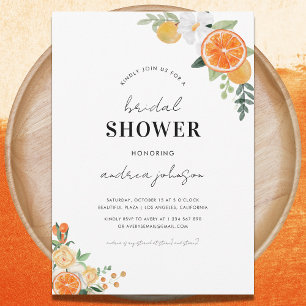 Watercolor Citrus Floral Blossom Bridal Shower Invitation