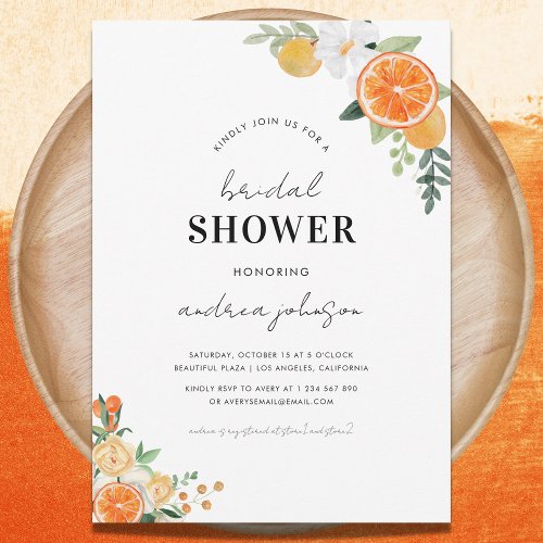 Watercolor Citrus Floral Blossom Bridal Shower     Invitation