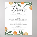 Watercolor Citrus Floral Garden Wedding Drinks Bar Poster at Zazzle