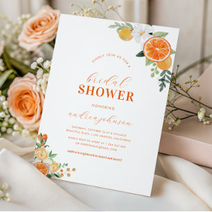 Watercolor Citrus Floral Orange Bridal Shower Invitation