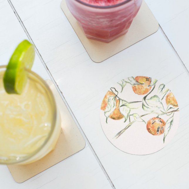 Watercolor Citrus Fruit Clementine Cutie Round Paper Coaster (Creator Uploaded)