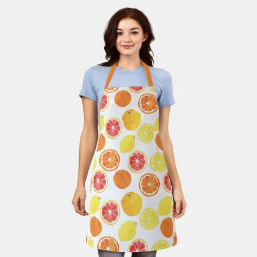 Watercolor Citrus Fruit Pattern Apron