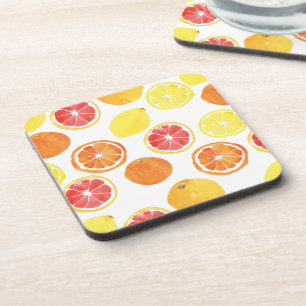Watercolor Citrus Fruit Pattern Beverage Coaster